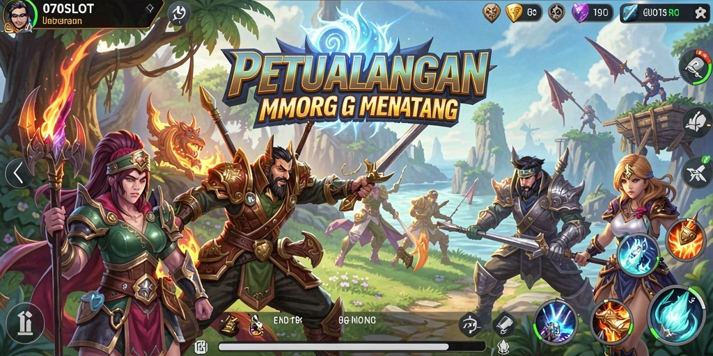 Screenshot gameplay 070SLOT yang menampilkan pertarungan seru di dunia fantasi.