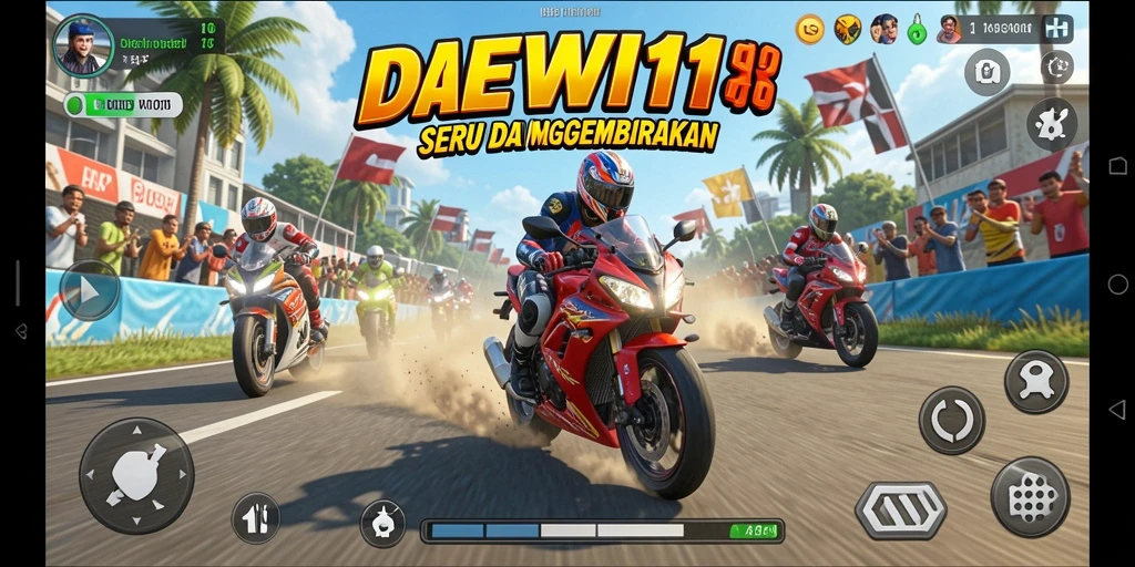 Gameplay balap motor yang mendebarkan di DEWI11.