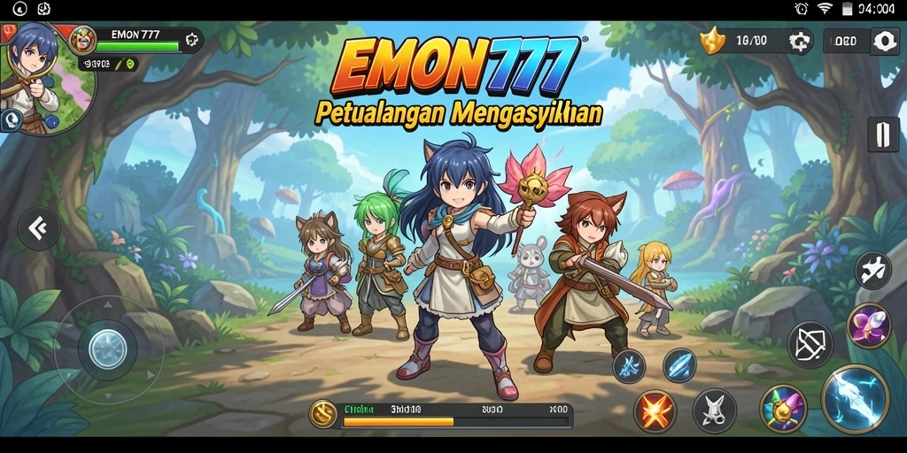 Tampilkan gameplay EMON777 dengan karakter anime yang keren.