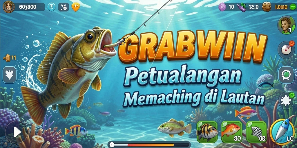 Tampilan epik dari gameplay memancing di GRABWIN.