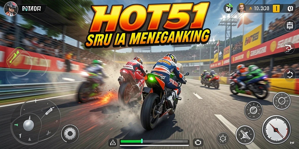 Screenshot HOT51 menampilkan aksi balap motor yang seru dan menegangkan.