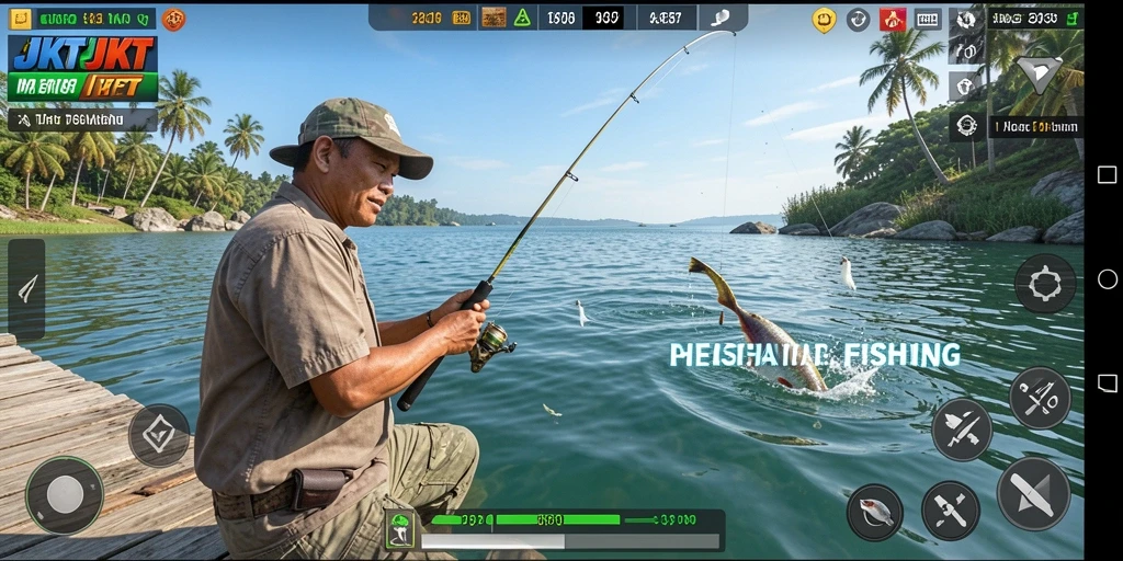Gameplay seru JKTJKT dengan pengalaman memancing yang mendebarkan.