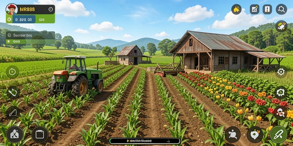 Tampilan menarik dari gameplay pertanian di MR888.