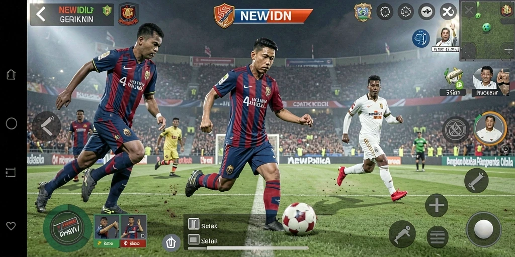 Tampilan gameplay <strong>NEWIDN</strong> yang seru dan mendebarkan di lapangan sepak bola.
