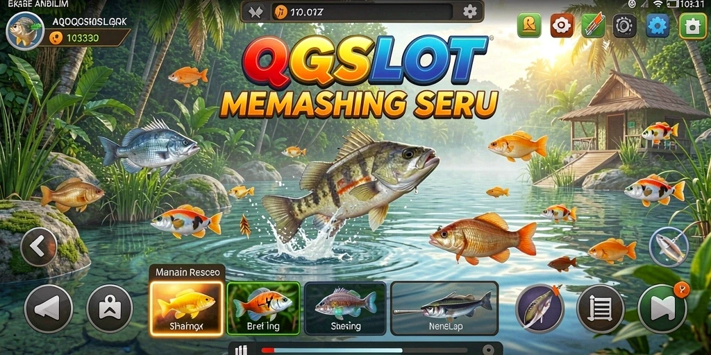 Tampilan gameplay <strong>QQSLOT</strong> yang seru saat memancing ikan.