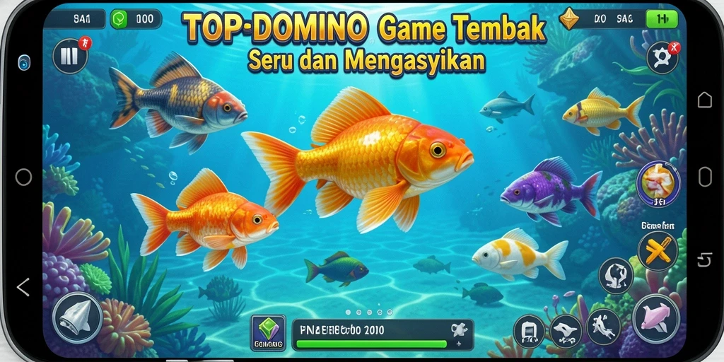 Tampilan gameplay TOPDOMINO dengan aksi menembak ikan yang mendebarkan.