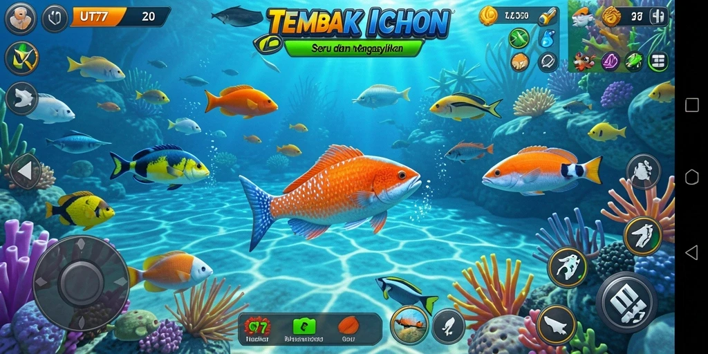 Screenshot UT77 menampilkan aksi seru dalam menangkap ikan.